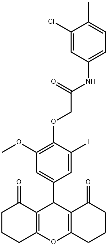 N-(3-chloro-4-methylphenyl)-2-[4-(1,8-dioxo-2,3,4,5,6,7,8,9-octahydro-1H-xanthen-9-yl)-2-iodo-6-methoxyphenoxy]acetamide Struktur