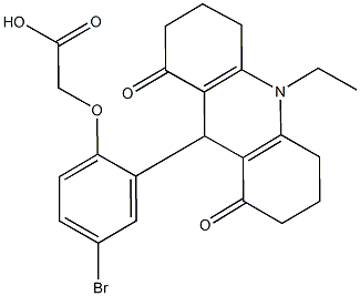 [4-bromo-2-(10-ethyl-1,8-dioxo-1,2,3,4,5,6,7,8,9,10-decahydro-9-acridinyl)phenoxy]acetic acid Struktur