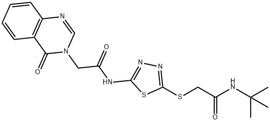 N-(5-{[2-(tert-butylamino)-2-oxoethyl]sulfanyl}-1,3,4-thiadiazol-2-yl)-2-(4-oxo-3(4H)-quinazolinyl)acetamide Struktur