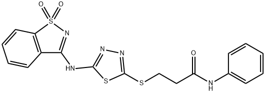 3-({5-[(1,1-dioxido-1,2-benzisothiazol-3-yl)amino]-1,3,4-thiadiazol-2-yl}sulfanyl)-N-phenylpropanamide Struktur