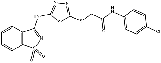 N-(4-chlorophenyl)-2-({5-[(1,1-dioxido-1,2-benzisothiazol-3-yl)amino]-1,3,4-thiadiazol-2-yl}sulfanyl)acetamide Struktur