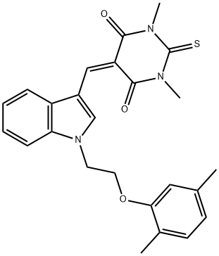 5-({1-[2-(2,5-dimethylphenoxy)ethyl]-1H-indol-3-yl}methylene)-1,3-dimethyl-2-thioxodihydro-4,6(1H,5H)-pyrimidinedione Struktur