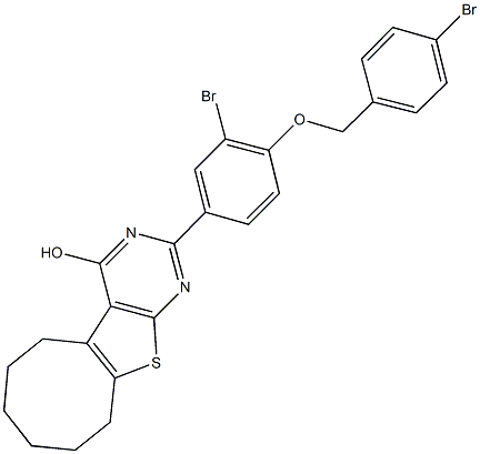 2-{3-bromo-4-[(4-bromobenzyl)oxy]phenyl}-5,6,7,8,9,10-hexahydrocycloocta[4,5]thieno[2,3-d]pyrimidin-4-ol Struktur