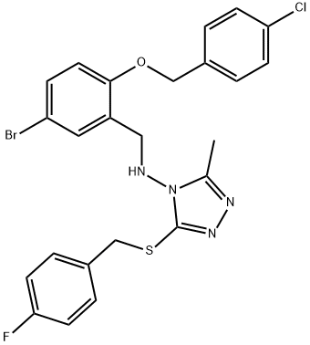 N-{5-bromo-2-[(4-chlorobenzyl)oxy]benzyl}-N-{3-[(4-fluorobenzyl)sulfanyl]-5-methyl-4H-1,2,4-triazol-4-yl}amine Struktur