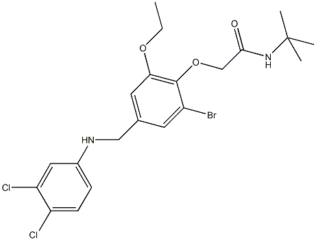 2-{2-bromo-4-[(3,4-dichloroanilino)methyl]-6-ethoxyphenoxy}-N-(tert-butyl)acetamide Struktur