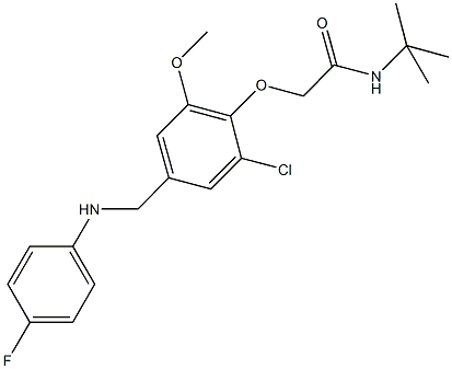 N-(tert-butyl)-2-{2-chloro-4-[(4-fluoroanilino)methyl]-6-methoxyphenoxy}acetamide Struktur