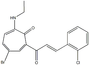 4-bromo-2-[3-(2-chlorophenyl)acryloyl]-7-(ethylamino)-2,4,6-cycloheptatrien-1-one Struktur