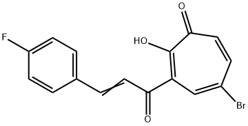 5-bromo-3-[3-(4-fluorophenyl)acryloyl]-2-hydroxy-2,4,6-cycloheptatrien-1-one Struktur