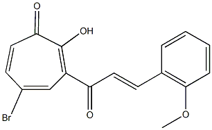 5-bromo-2-hydroxy-3-[3-(2-methoxyphenyl)acryloyl]-2,4,6-cycloheptatrien-1-one Struktur