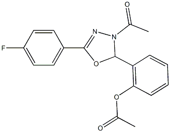 2-[3-acetyl-5-(4-fluorophenyl)-2,3-dihydro-1,3,4-oxadiazol-2-yl]phenyl acetate Struktur