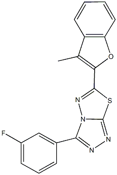 3-(3-fluorophenyl)-6-(3-methyl-1-benzofuran-2-yl)[1,2,4]triazolo[3,4-b][1,3,4]thiadiazole Struktur