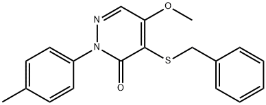 4-(benzylsulfanyl)-5-methoxy-2-(4-methylphenyl)-3(2H)-pyridazinone Struktur