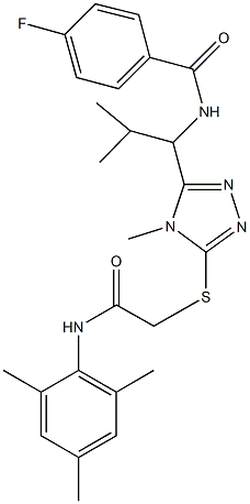 4-fluoro-N-[1-(5-{[2-(mesitylamino)-2-oxoethyl]sulfanyl}-4-methyl-4H-1,2,4-triazol-3-yl)-2-methylpropyl]benzamide Struktur