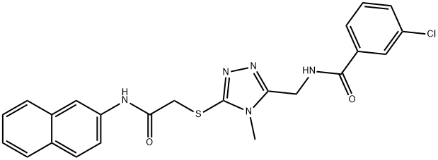 3-chloro-N-[(4-methyl-5-{[2-(2-naphthylamino)-2-oxoethyl]thio}-4H-1,2,4-triazol-3-yl)methyl]benzamide Struktur