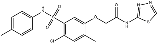 2-[4-chloro-2-methyl-5-(4-toluidinosulfonyl)phenoxy]-N-(1,3,4-thiadiazol-2-yl)acetamide Struktur