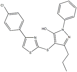 4-{[4-(4-chlorophenyl)-1,3-thiazol-2-yl]sulfanyl}-1-phenyl-3-propyl-1H-pyrazol-5-ol Struktur