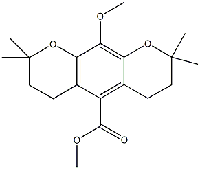 methyl 10-methoxy-2,2,8,8-tetramethyl-3,4,7,8-tetrahydro-2H,6H-pyrano[3,2-g]chromene-5-carboxylate Struktur