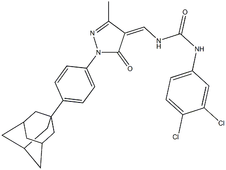 N-({1-[4-(1-adamantyl)phenyl]-3-methyl-5-oxo-1,5-dihydro-4H-pyrazol-4-ylidene}methyl)-N'-(3,4-dichlorophenyl)urea Struktur