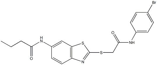 N-(2-{[2-(4-bromoanilino)-2-oxoethyl]sulfanyl}-1,3-benzothiazol-6-yl)butanamide Struktur