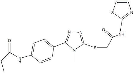 N-[4-(4-methyl-5-{[2-oxo-2-(1,3-thiazol-2-ylamino)ethyl]sulfanyl}-4H-1,2,4-triazol-3-yl)phenyl]propanamide Struktur