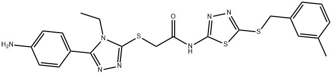 2-{[5-(4-aminophenyl)-4-ethyl-4H-1,2,4-triazol-3-yl]sulfanyl}-N-{5-[(3-methylbenzyl)sulfanyl]-1,3,4-thiadiazol-2-yl}acetamide Structure