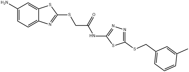 2-[(6-amino-1,3-benzothiazol-2-yl)sulfanyl]-N-{5-[(3-methylbenzyl)sulfanyl]-1,3,4-thiadiazol-2-yl}acetamide Struktur