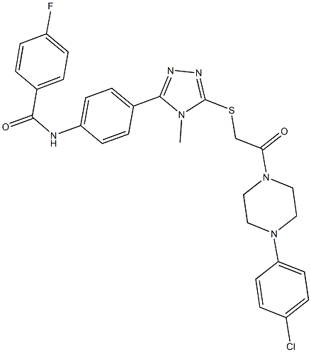 N-{4-[5-({2-[4-(4-chlorophenyl)-1-piperazinyl]-2-oxoethyl}sulfanyl)-4-methyl-4H-1,2,4-triazol-3-yl]phenyl}-4-fluorobenzamide Struktur