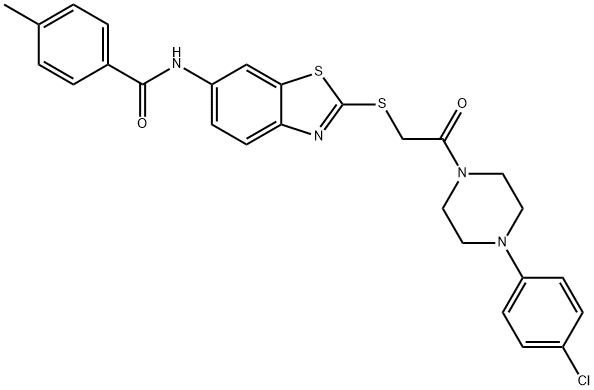 N-[2-({2-[4-(4-chlorophenyl)-1-piperazinyl]-2-oxoethyl}sulfanyl)-1,3-benzothiazol-6-yl]-4-methylbenzamide Struktur