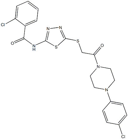 2-chloro-N-[5-({2-[4-(4-chlorophenyl)-1-piperazinyl]-2-oxoethyl}sulfanyl)-1,3,4-thiadiazol-2-yl]benzamide Struktur