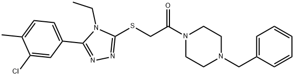 2-(4-benzyl-1-piperazinyl)-2-oxoethyl 5-(3-chloro-4-methylphenyl)-4-ethyl-4H-1,2,4-triazol-3-yl sulfide Struktur