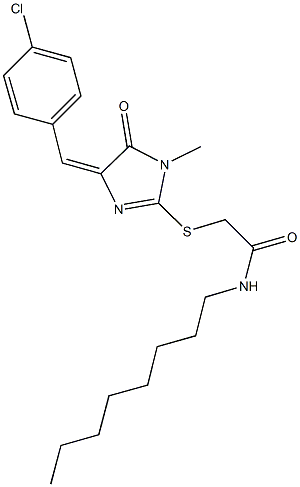 2-{[4-(4-chlorobenzylidene)-1-methyl-5-oxo-4,5-dihydro-1H-imidazol-2-yl]sulfanyl}-N-octylacetamide Struktur