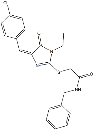 N-benzyl-2-{[4-(4-chlorobenzylidene)-1-ethyl-5-oxo-4,5-dihydro-1H-imidazol-2-yl]sulfanyl}acetamide Struktur