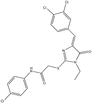 N-(4-chlorophenyl)-2-{[4-(3,4-dichlorobenzylidene)-1-ethyl-5-oxo-4,5-dihydro-1H-imidazol-2-yl]sulfanyl}acetamide Struktur