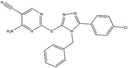 4-amino-2-{[4-benzyl-5-(4-chlorophenyl)-4H-1,2,4-triazol-3-yl]sulfanyl}-5-pyrimidinecarbonitrile Struktur