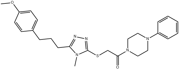 methyl 4-[3-(4-methyl-5-{[2-oxo-2-(4-phenyl-1-piperazinyl)ethyl]sulfanyl}-4H-1,2,4-triazol-3-yl)propyl]phenyl ether Struktur