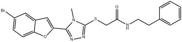 2-{[5-(5-bromo-1-benzofuran-2-yl)-4-methyl-4H-1,2,4-triazol-3-yl]sulfanyl}-N-(2-phenylethyl)acetamide Struktur