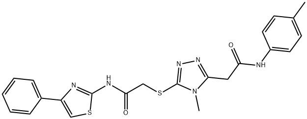 2-[4-methyl-5-({2-oxo-2-[(4-phenyl-1,3-thiazol-2-yl)amino]ethyl}sulfanyl)-4H-1,2,4-triazol-3-yl]-N-(4-methylphenyl)acetamide Struktur