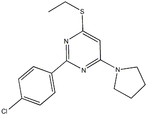 2-(4-chlorophenyl)-6-(1-pyrrolidinyl)-4-pyrimidinyl ethyl sulfide Struktur