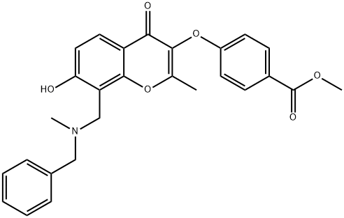 methyl 4-[(8-{[benzyl(methyl)amino]methyl}-7-hydroxy-2-methyl-4-oxo-4H-chromen-3-yl)oxy]benzoate Struktur