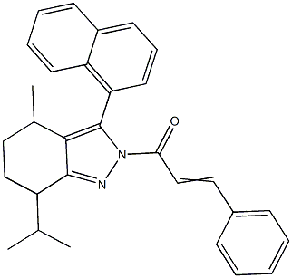 2-cinnamoyl-7-isopropyl-4-methyl-3-(1-naphthyl)-4,5,6,7-tetrahydro-2H-indazole Struktur