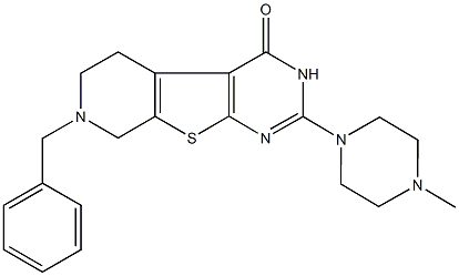 7-benzyl-2-(4-methyl-1-piperazinyl)-5,6,7,8-tetrahydropyrido[4',3':4,5]thieno[2,3-d]pyrimidin-4(3H)-one Struktur