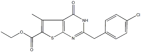 ethyl 2-(4-chlorobenzyl)-5-methyl-4-oxo-3,4-dihydrothieno[2,3-d]pyrimidine-6-carboxylate Struktur