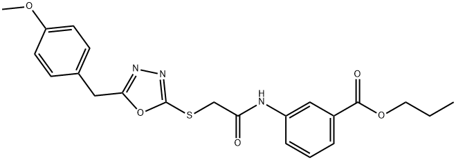 propyl 3-[({[5-(4-methoxybenzyl)-1,3,4-oxadiazol-2-yl]sulfanyl}acetyl)amino]benzoate Struktur