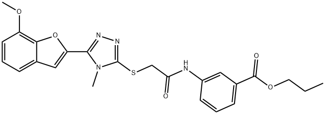 propyl 3-[({[5-(7-methoxy-1-benzofuran-2-yl)-4-methyl-4H-1,2,4-triazol-3-yl]sulfanyl}acetyl)amino]benzoate Struktur