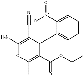 ethyl 6-amino-5-cyano-4-{2-nitrophenyl}-2-methyl-4H-pyran-3-carboxylate Struktur