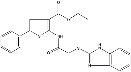 ethyl 2-{[(1H-benzimidazol-2-ylsulfanyl)acetyl]amino}-5-phenyl-3-thiophenecarboxylate Struktur