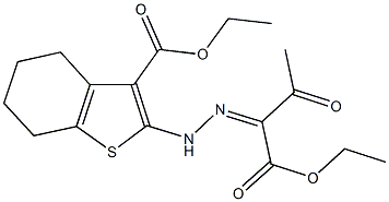 ethyl 2-{2-[1-(ethoxycarbonyl)-2-oxopropylidene]hydrazino}-4,5,6,7-tetrahydro-1-benzothiophene-3-carboxylate Struktur