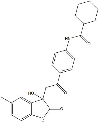 N-{4-[2-(3-hydroxy-5-methyl-2-oxo-2,3-dihydro-1H-indol-3-yl)acetyl]phenyl}cyclohexanecarboxamide Struktur