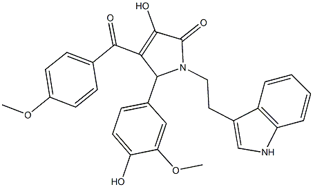 3-hydroxy-5-(4-hydroxy-3-methoxyphenyl)-1-[2-(1H-indol-3-yl)ethyl]-4-(4-methoxybenzoyl)-1,5-dihydro-2H-pyrrol-2-one Struktur