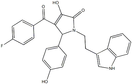 4-(4-fluorobenzoyl)-3-hydroxy-5-(4-hydroxyphenyl)-1-[2-(1H-indol-3-yl)ethyl]-1,5-dihydro-2H-pyrrol-2-one Struktur